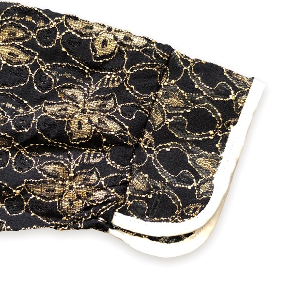 Black and Gold Lace Button Down Blouse - Picture 2 of 7